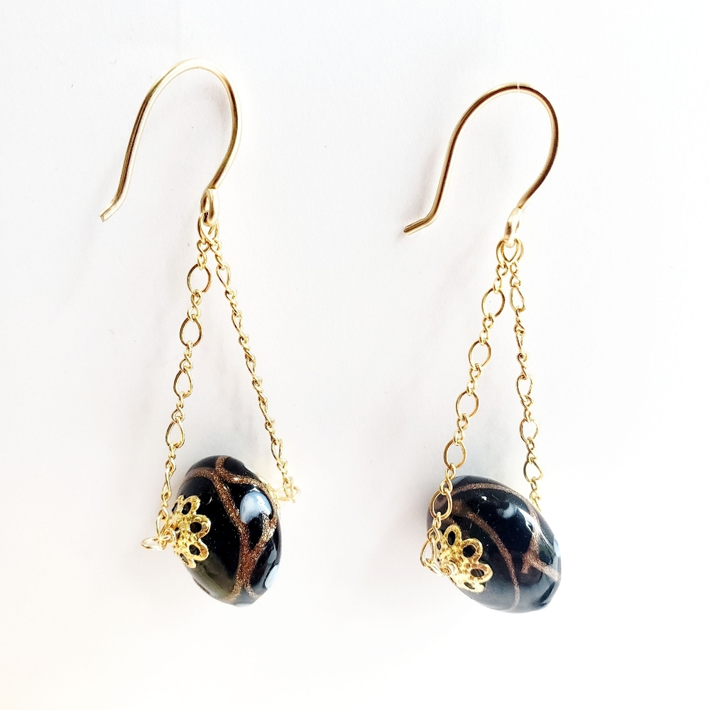 **ShanRiLa Black Lampwork Bead Drop Earrings